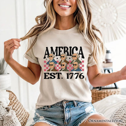America Est 1776 Founding Fathers Vintage T-Shirt, Retro Patriotic Tee