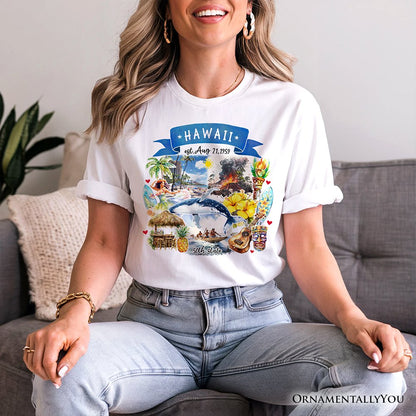 Artistic Hawaii State Themes and Landmarks T-Shirt, Tee for History and Travel Lovers