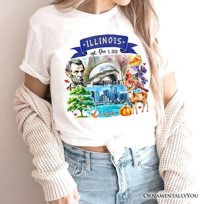 Artistic Illinois State Themes and Landmarks T-Shirt, Tee for History and Travel Lovers