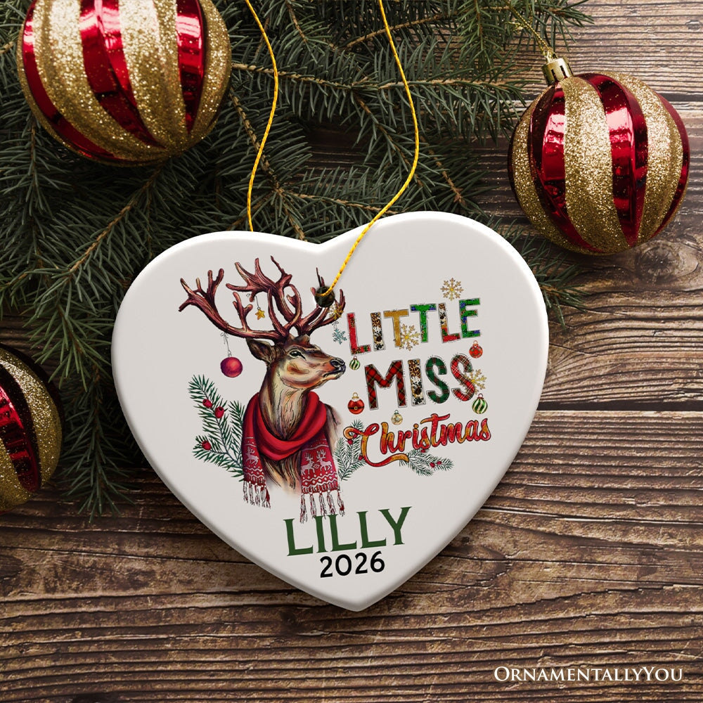 Artistic Little Miss Christmas Personalized Ornament, Deer Keepsake Custom Gift
