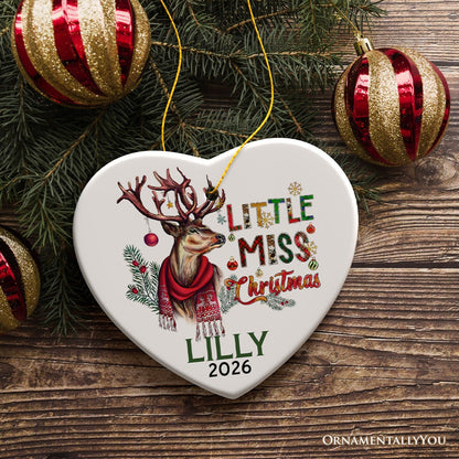 Artistic Little Miss Christmas Personalized Ornament, Deer Keepsake Custom Gift