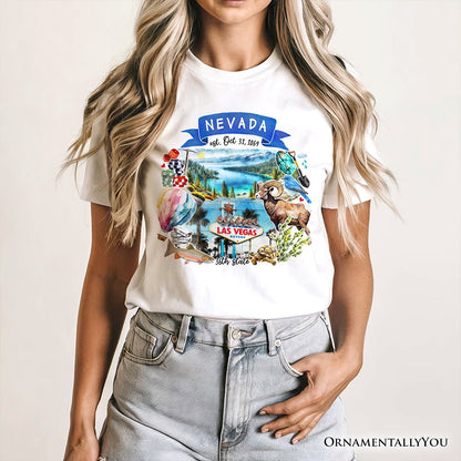 Artistic Nevada State Themes and Landmarks T-Shirt, Tee for History and Travel Lovers