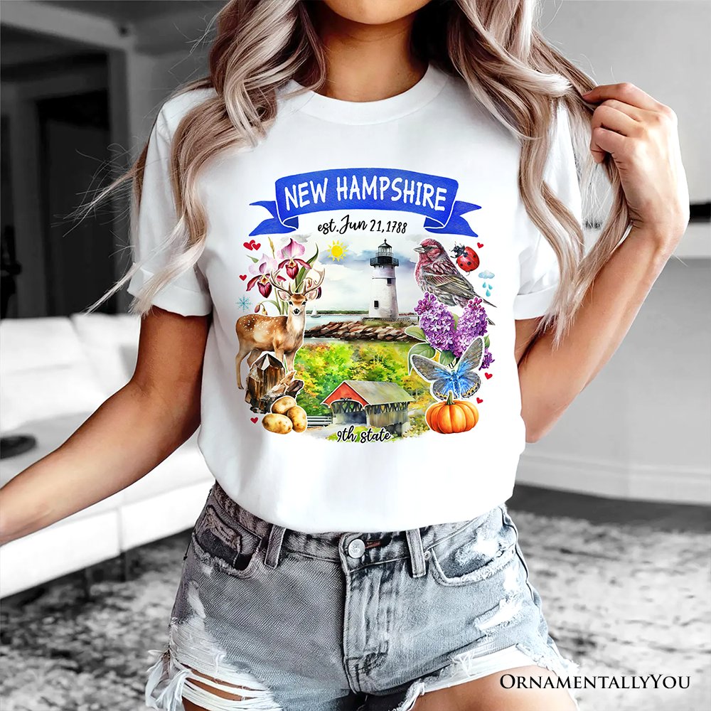Artistic New Hampshire State Themes and Landmarks T-Shirt, Tee for History and Travel Lovers