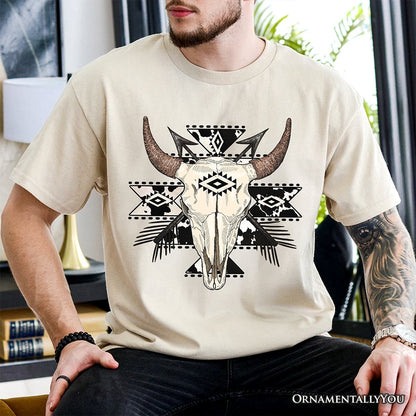 Aztec Tribal Bull Skull T-Shirt, Western Boho Tee