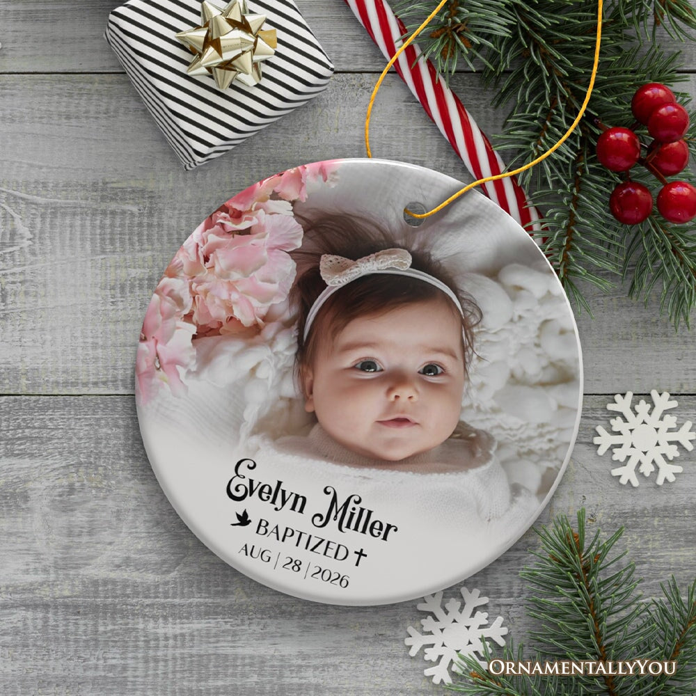 Baby Baptism Personalized Photo Ornament, Christening Keepsake Gift