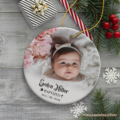 Baby Baptism Personalized Photo Ornament, Christening Keepsake Gift