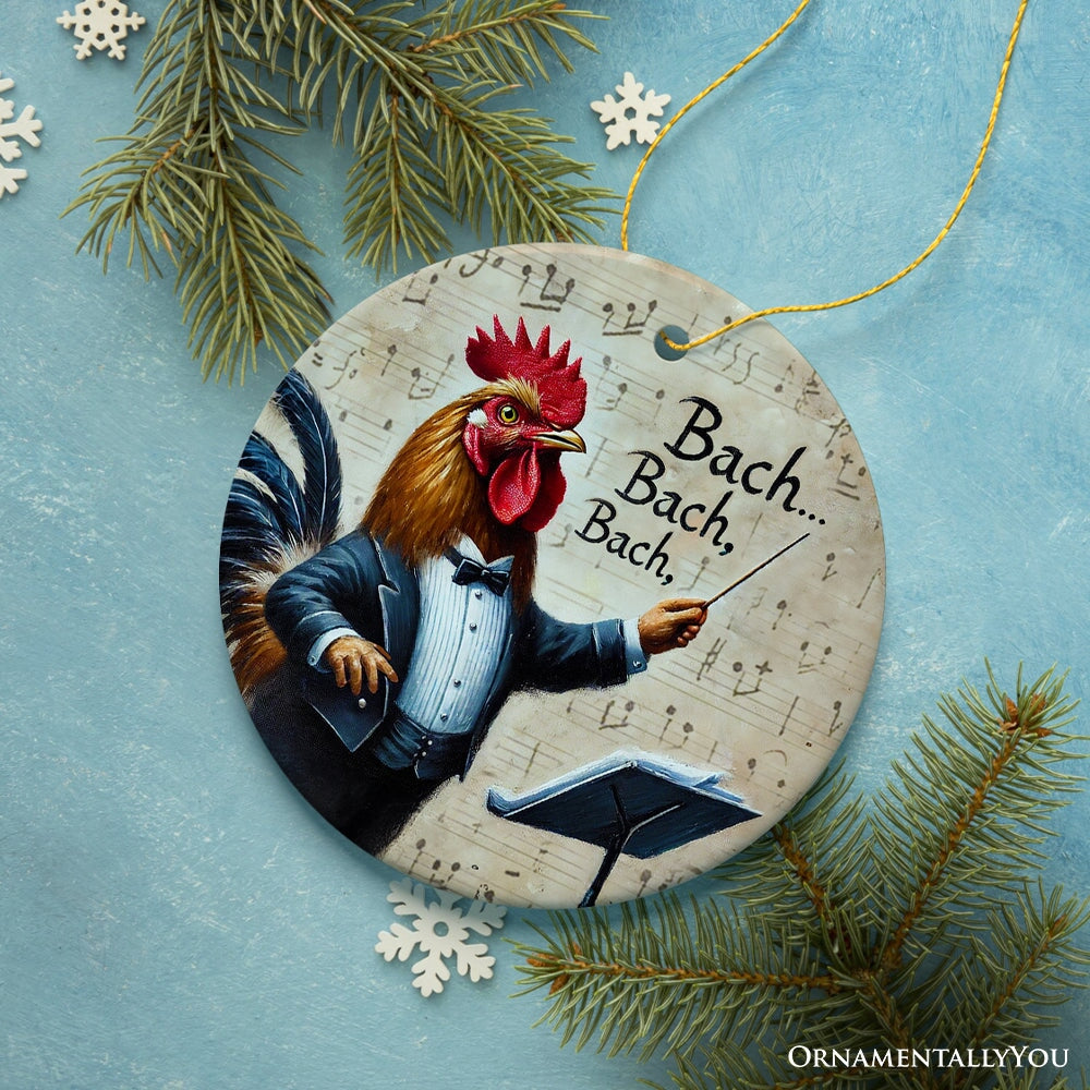 Bach Bach Bach Chicken Conductor Ornament, Playful Musical Christmas Decor
