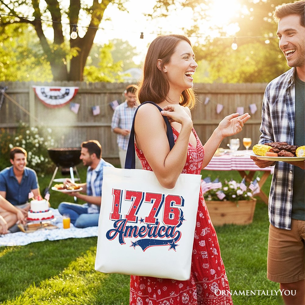 1776 America Vintage Tote Bag, Patriotic Retro USA Freedom 4th of July Gift Shopper