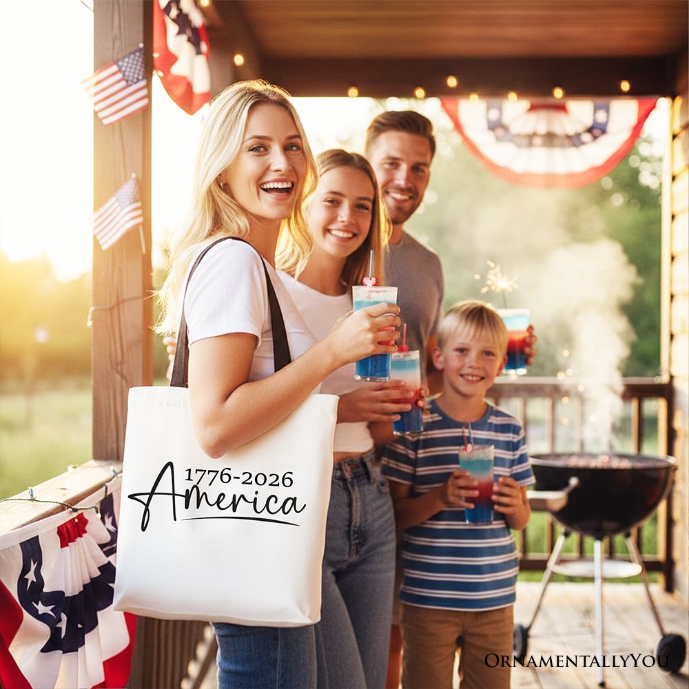 250 Years American Anniversary Tote Bag, 4th of July Minimalistic Patriotic 1776–2026 Gift Shopper