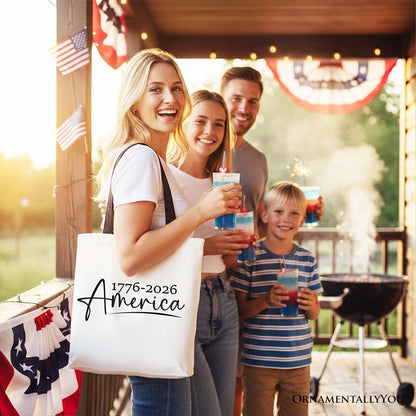 250 Years American Anniversary Tote Bag, 4th of July Minimalistic Patriotic 1776–2026 Gift Shopper