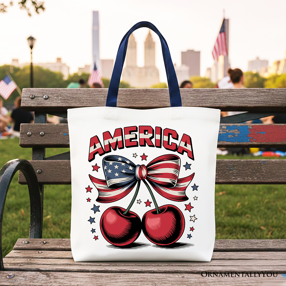 America Coquette Cherries Tote Bag, Patriotic 4th of July Gift Shopper