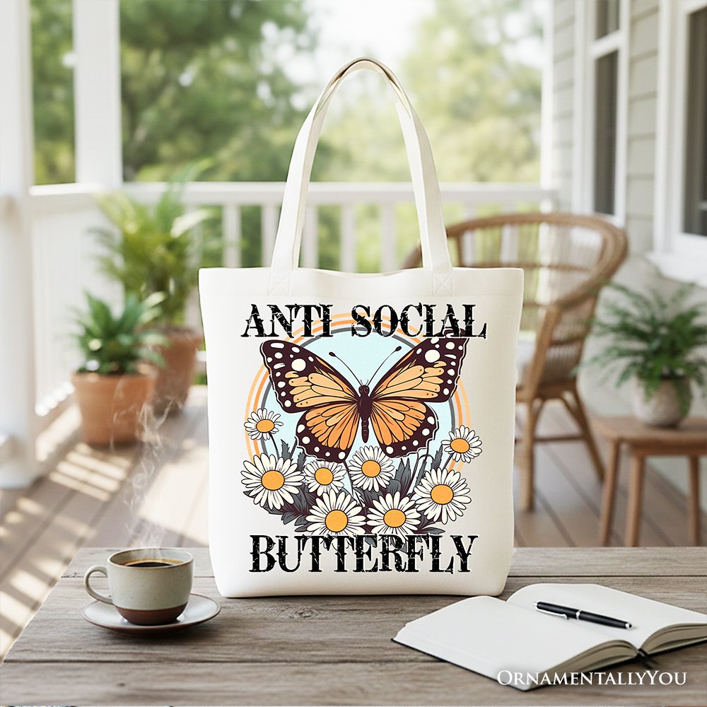 Anti Social Butterfly Canvas Tote Bag, Retro Gift Shopper for Quirky and Independent Women