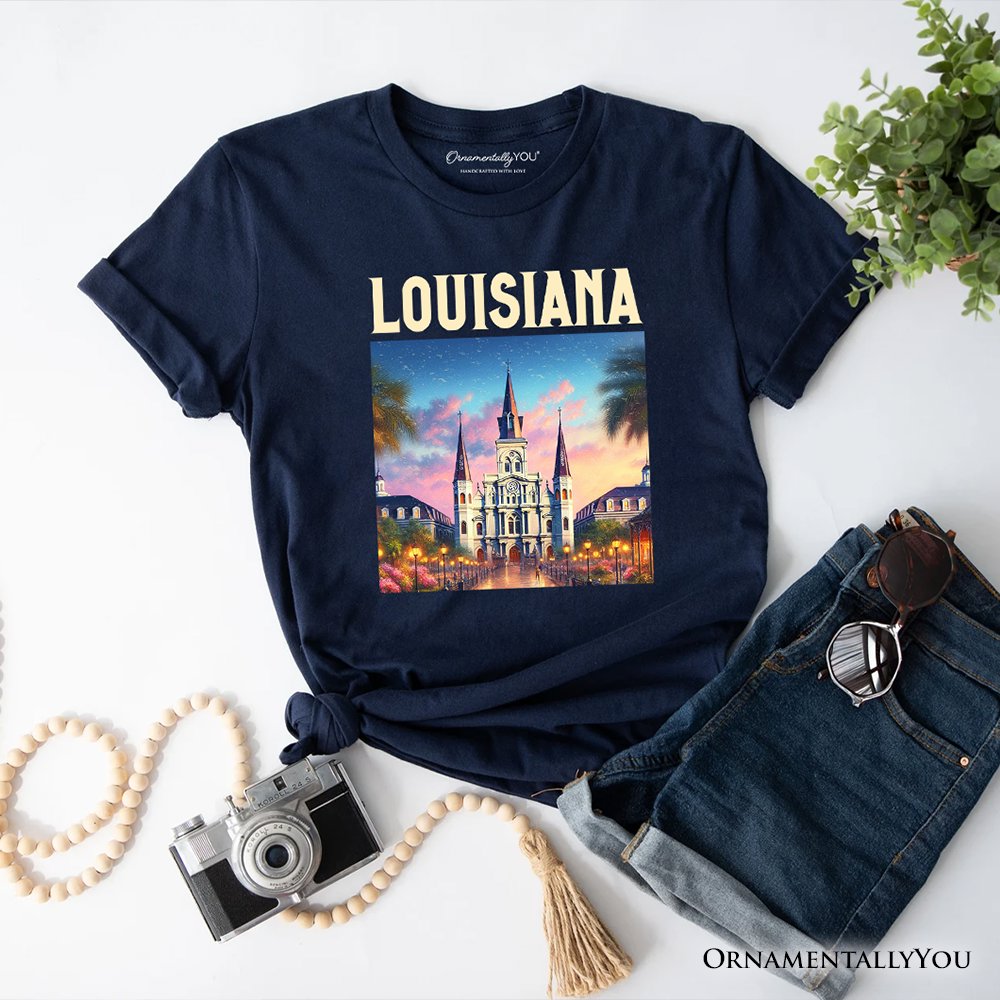 Artistic Louisiana State Cathedral T-Shirt, St. Louis Landmark Tee and Holiday Keepsake Souvenir