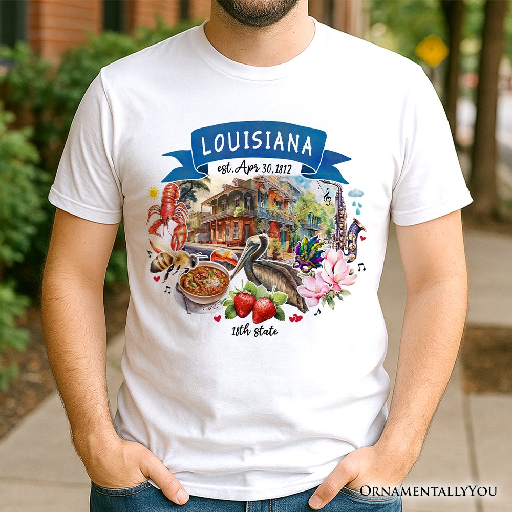Artistic Louisiana State Themes and Landmarks T-Shirt, Tee for History and Travel Lovers