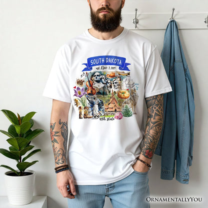 Artistic South Dakota State Themes and Landmarks T-Shirt, Tee for History and Travel Lovers