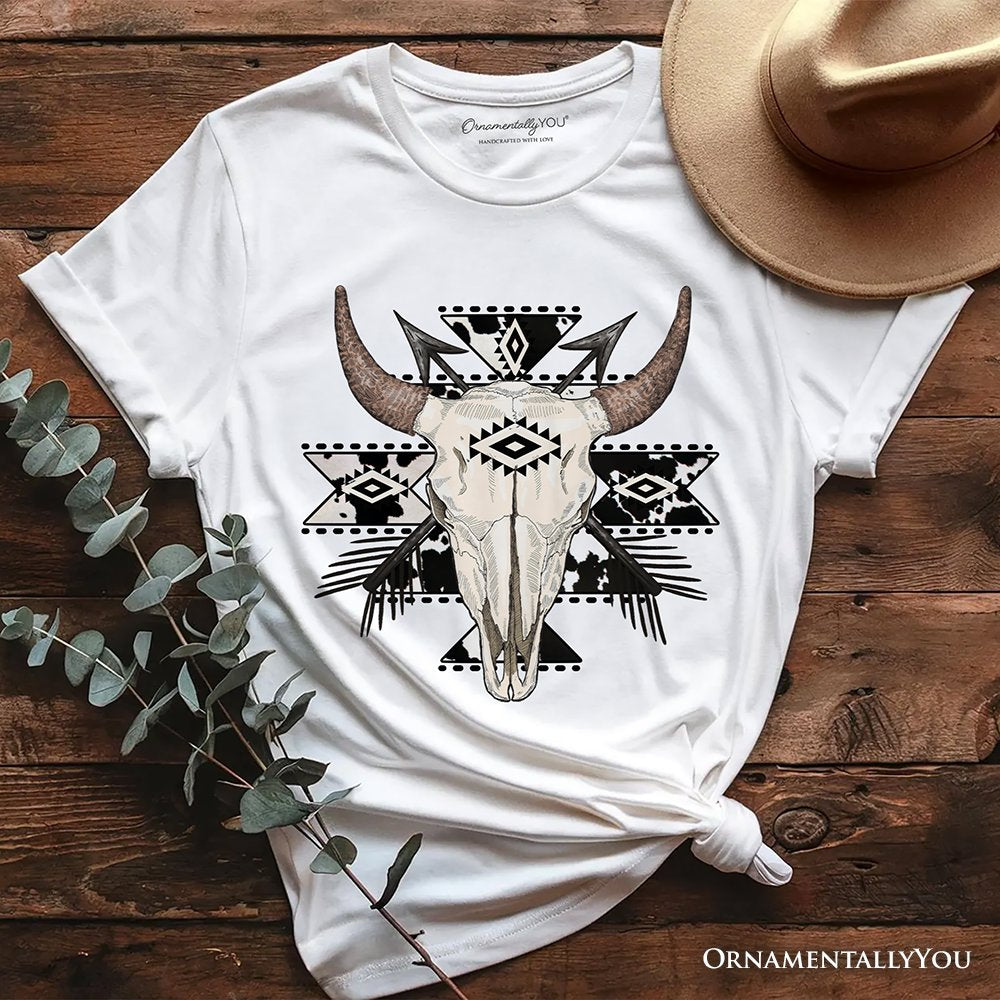 Aztec Tribal Bull Skull T-Shirt, Western Boho Tee