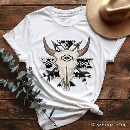 Aztec Tribal Bull Skull T-Shirt, Western Boho Tee