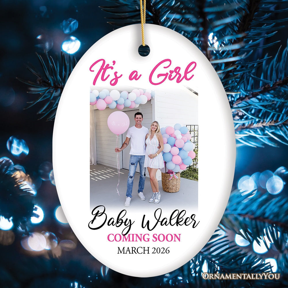 Baby Gender Reveal Personalized Photo Ornament, It’s a Boy or Girl Announcement, Small Baby Shower Gift