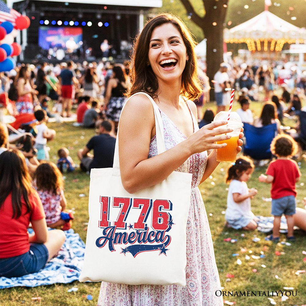 1776 America Vintage Tote Bag, Patriotic Retro USA Freedom 4th of July Gift Shopper
