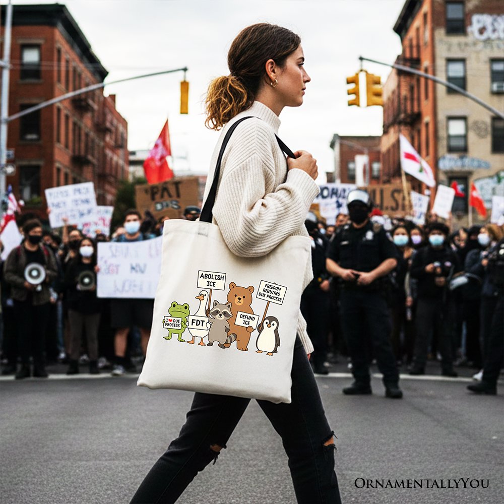 Abolish ICE Animals Protest Canvas Tote Bag, Cute Activist Gift Shopper