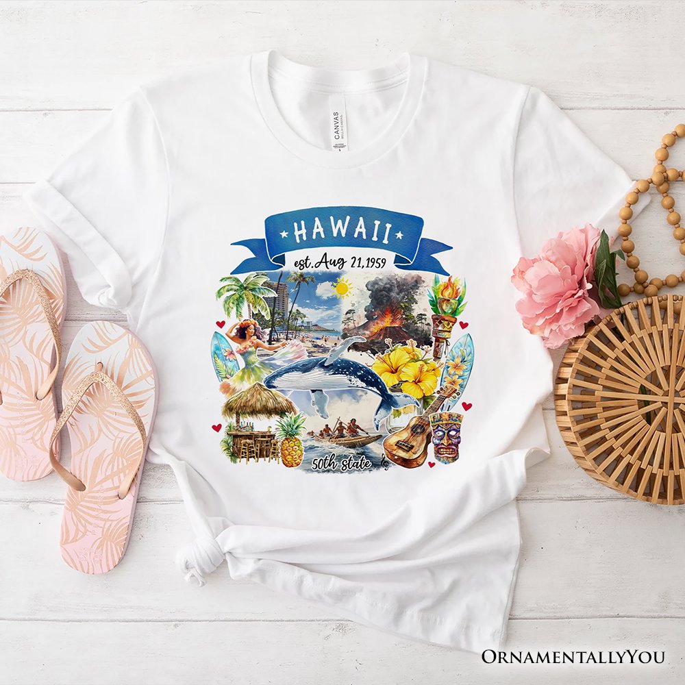 Artistic Hawaii State Themes and Landmarks T-Shirt, Tee for History and Travel Lovers