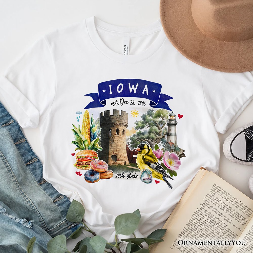 Artistic Iowa State Themes and Landmarks T-Shirt, Tee for History and Travel Lovers