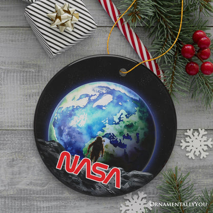 Artistic NASA Handcrafted Ornament, Astronaut in Outer Space with the Planets