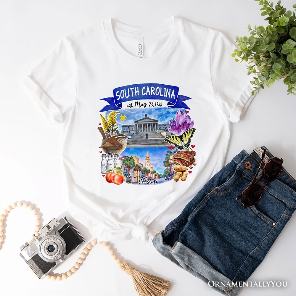 Artistic South Carolina State Themes and Landmarks T-Shirt, Tee for History and Travel Lovers