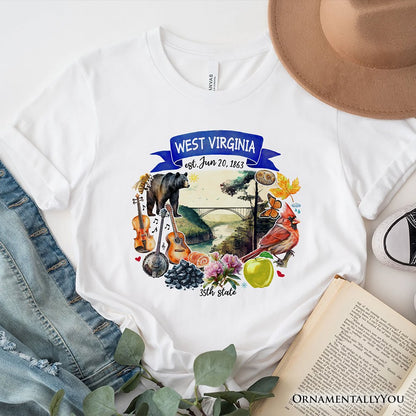 Artistic West Virginia State Themes and Landmarks T-Shirt, Tee for History and Travel Lovers