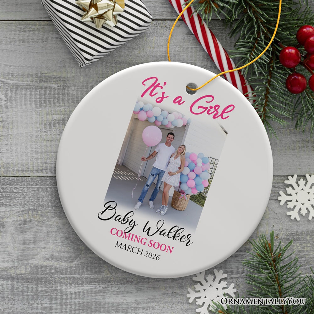 Baby Gender Reveal Personalized Photo Ornament, It’s a Boy or Girl Announcement, Small Baby Shower Gift