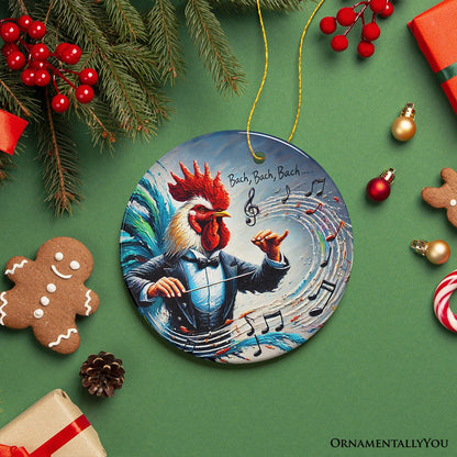 Bach Bach Bach Chicken Conductor Ornament, Playful Musical Christmas Decor