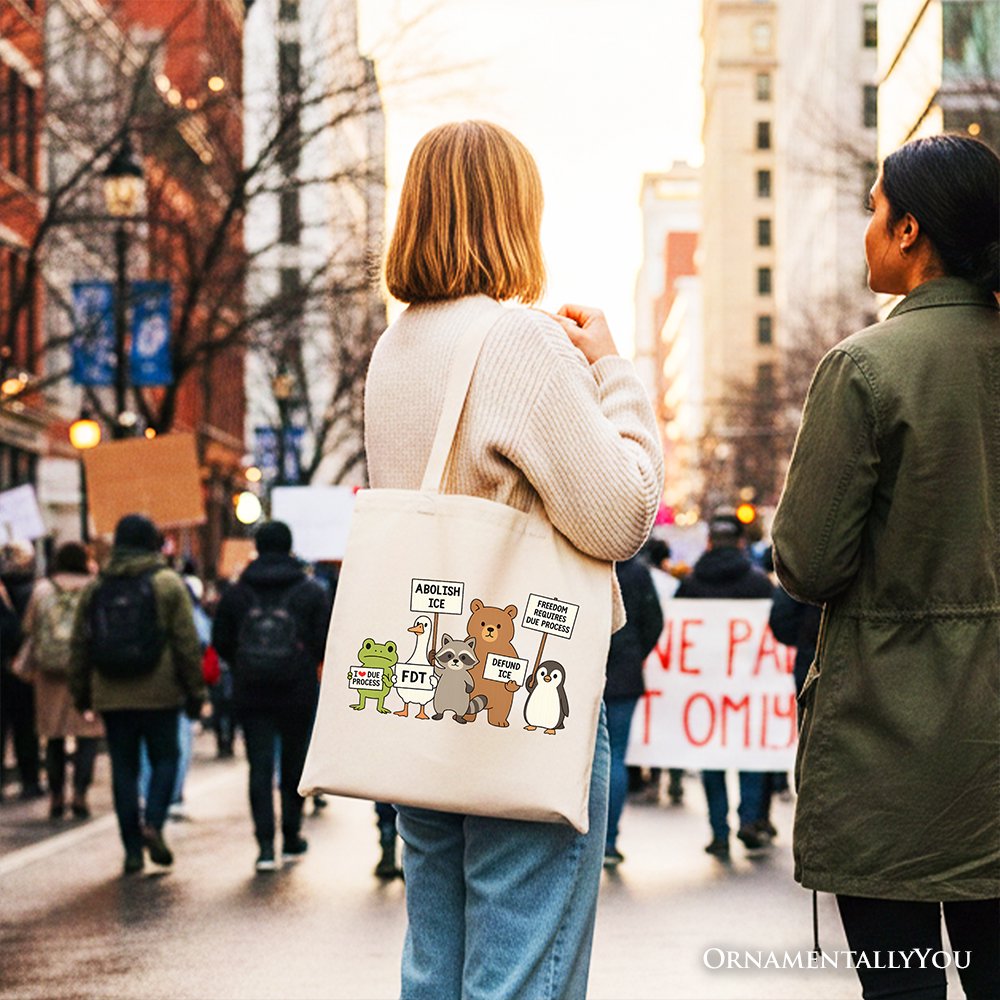 Abolish ICE Animals Protest Canvas Tote Bag, Cute Activist Gift Shopper