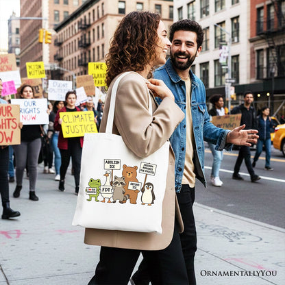 Abolish ICE Animals Protest Canvas Tote Bag, Cute Activist Gift Shopper