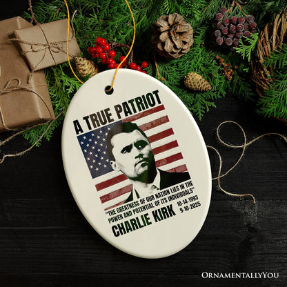 A True American Patriot Christmas Ornament, Charlie Kirk Quote Gift and Tree Decor