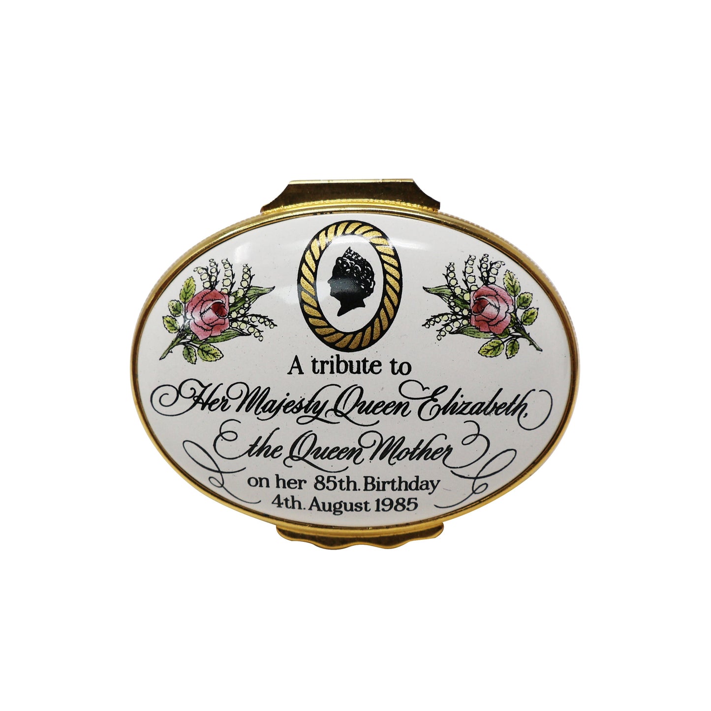 Halcyon Days 85th Birthday HM Queen Elizabeth The Queen Mother Enamel Box