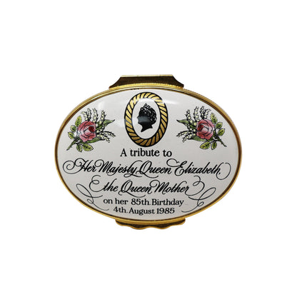 Halcyon Days 85th Birthday HM Queen Elizabeth The Queen Mother Enamel Box