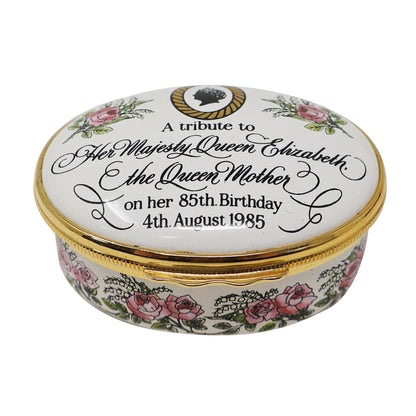 Halcyon Days 85th Birthday HM Queen Elizabeth The Queen Mother Enamel Box
