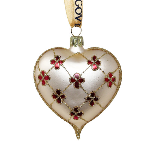 Hand Blown Glass Cream Heart Ornament Set of 6