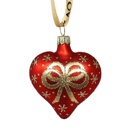 Hand Blown Glass Red Heart Ornament Set of 6