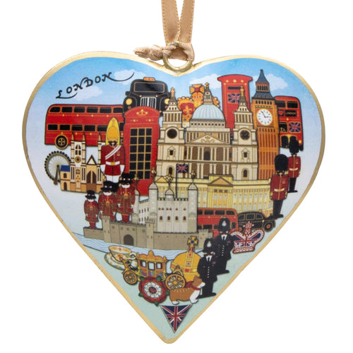 London Heart Shaped Metal Christmas Decoration - Buildings