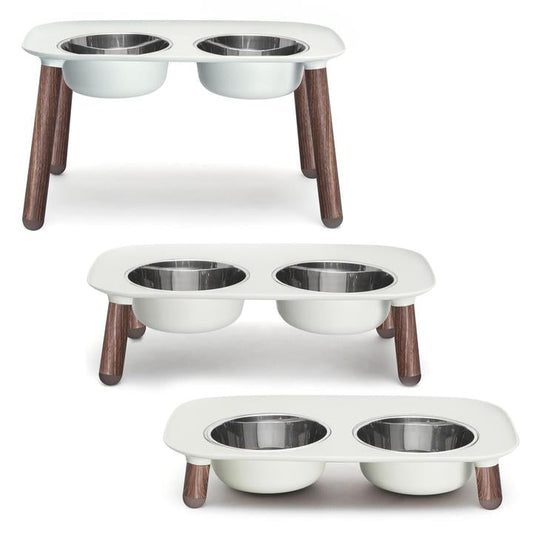 Messy Mutts Elevated Silicone Double Diner with Faux Wood Legs