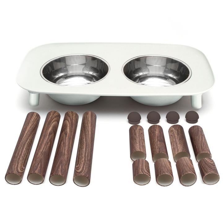 Messy Mutts Elevated Silicone Double Diner with Faux Wood Legs