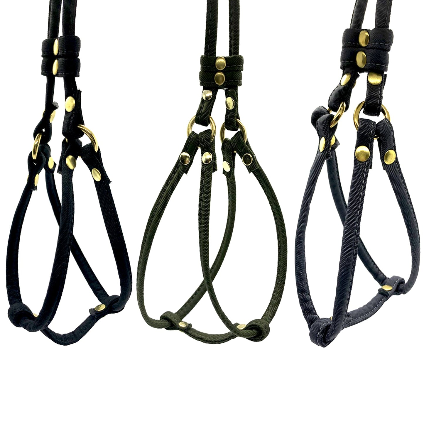 Dog Bar Brass Step-In Nylon Dog Harness w/ Leash