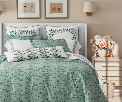 Embroidered Lumbar Pillow Cover - Climbing Vines White