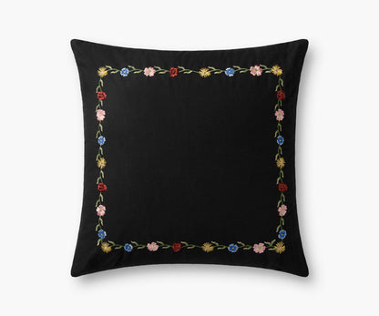 Curio Border Embroidered Pillow - Black