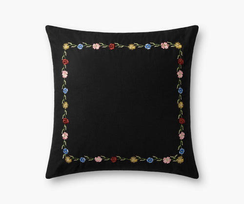 Curio Border Embroidered Pillow - Black