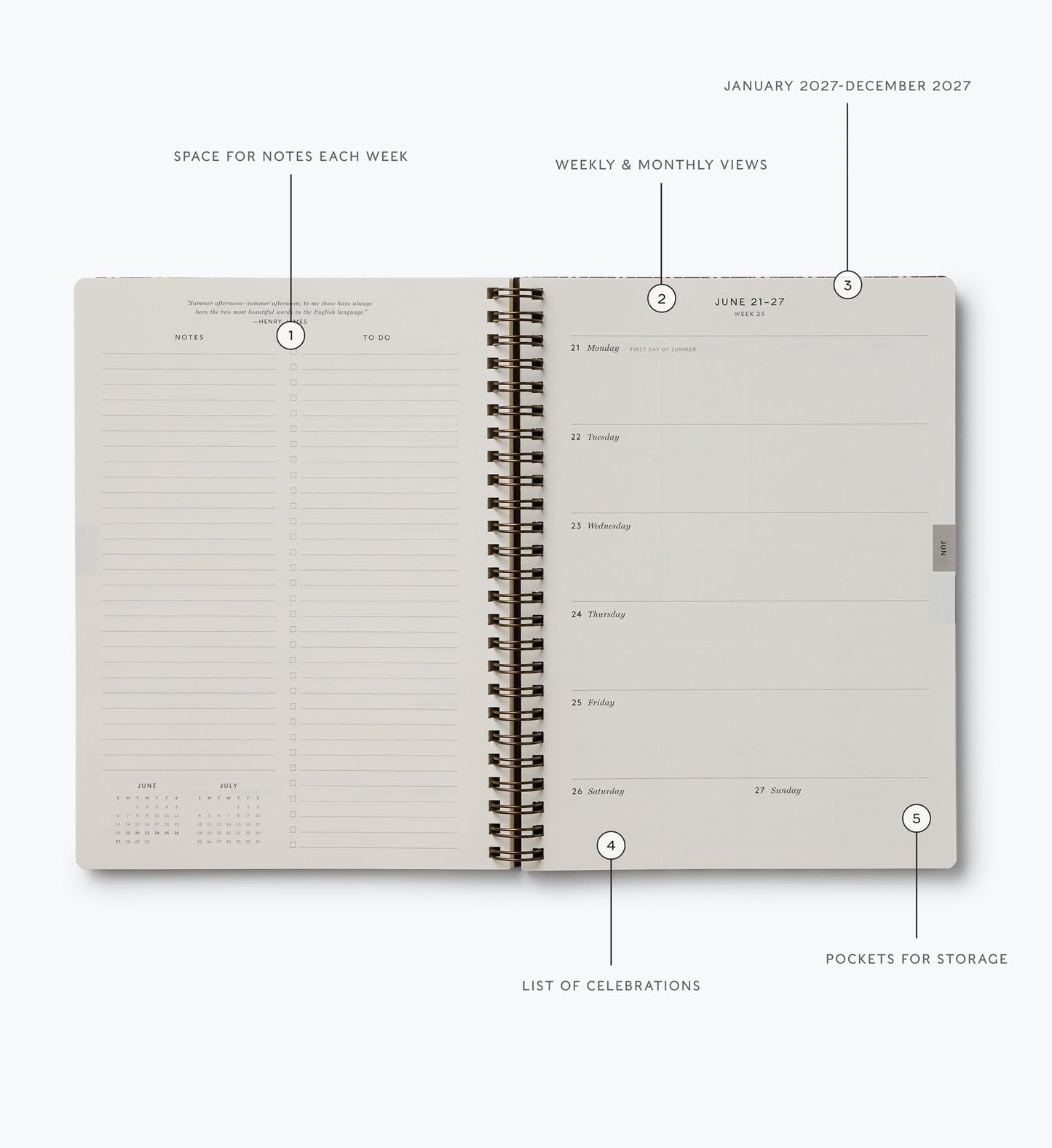2027 12-Month Softcover Spiral Planner - Sage Hydrangea