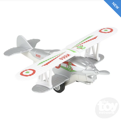 5.25" Die-Cast Pull Back Classic Biplane