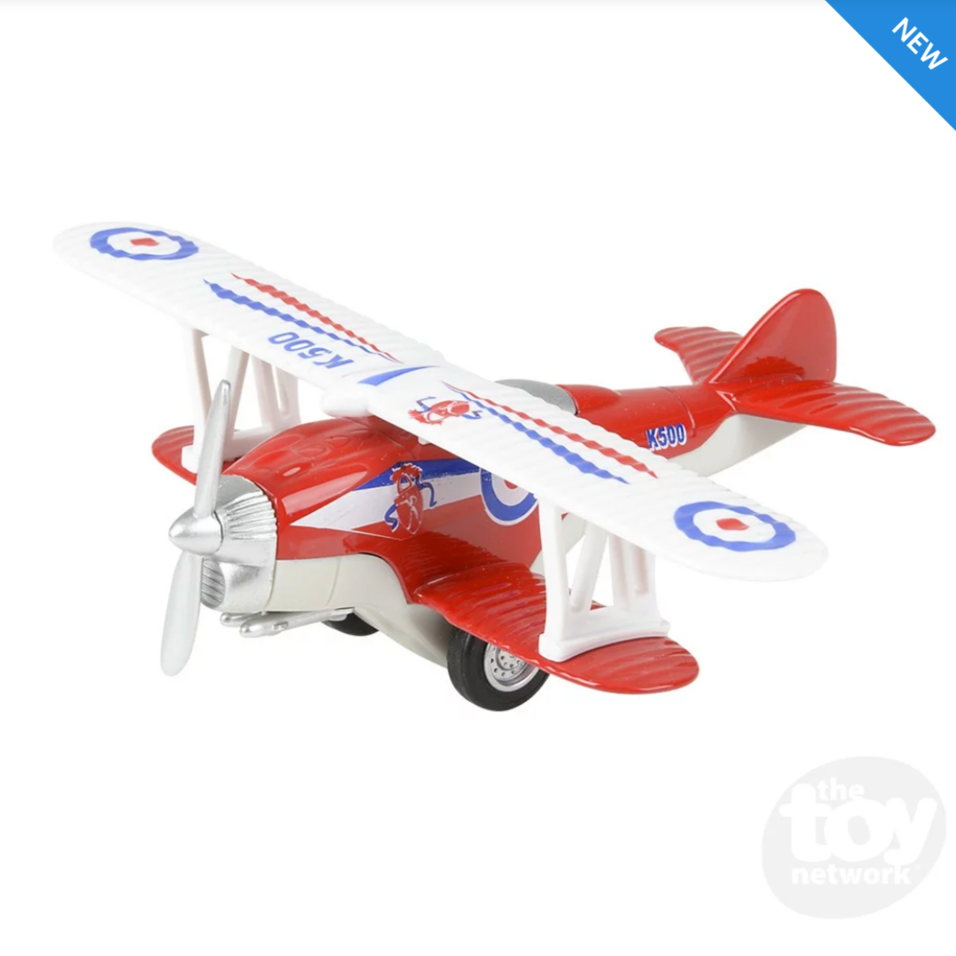5.25" Die-Cast Pull Back Classic Biplane