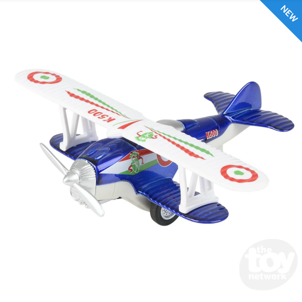 5.25" Die-Cast Pull Back Classic Biplane